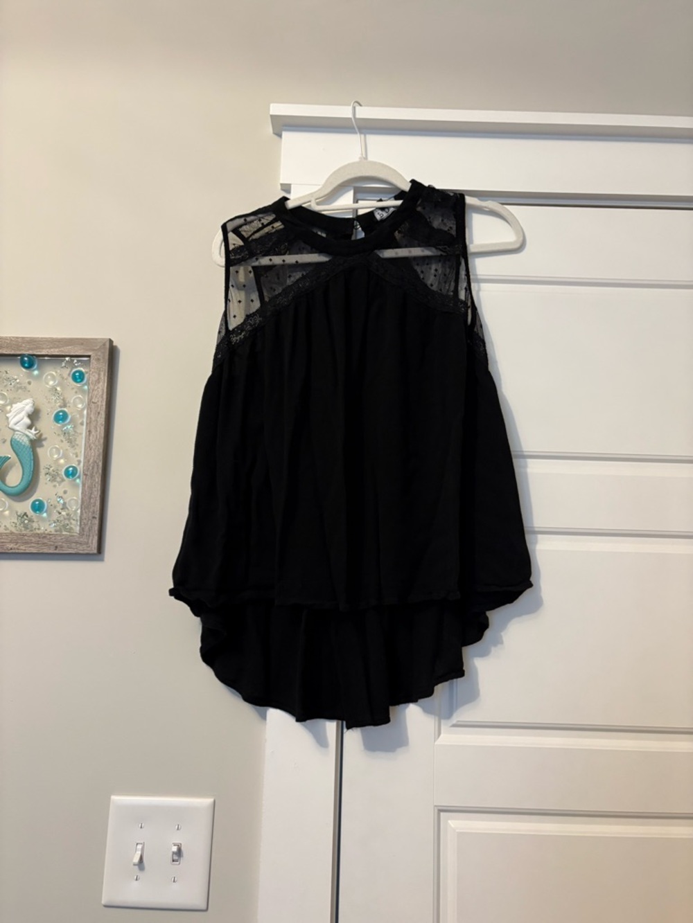 POL Black Asymmetrical Layered Mesh Yoke Skirt